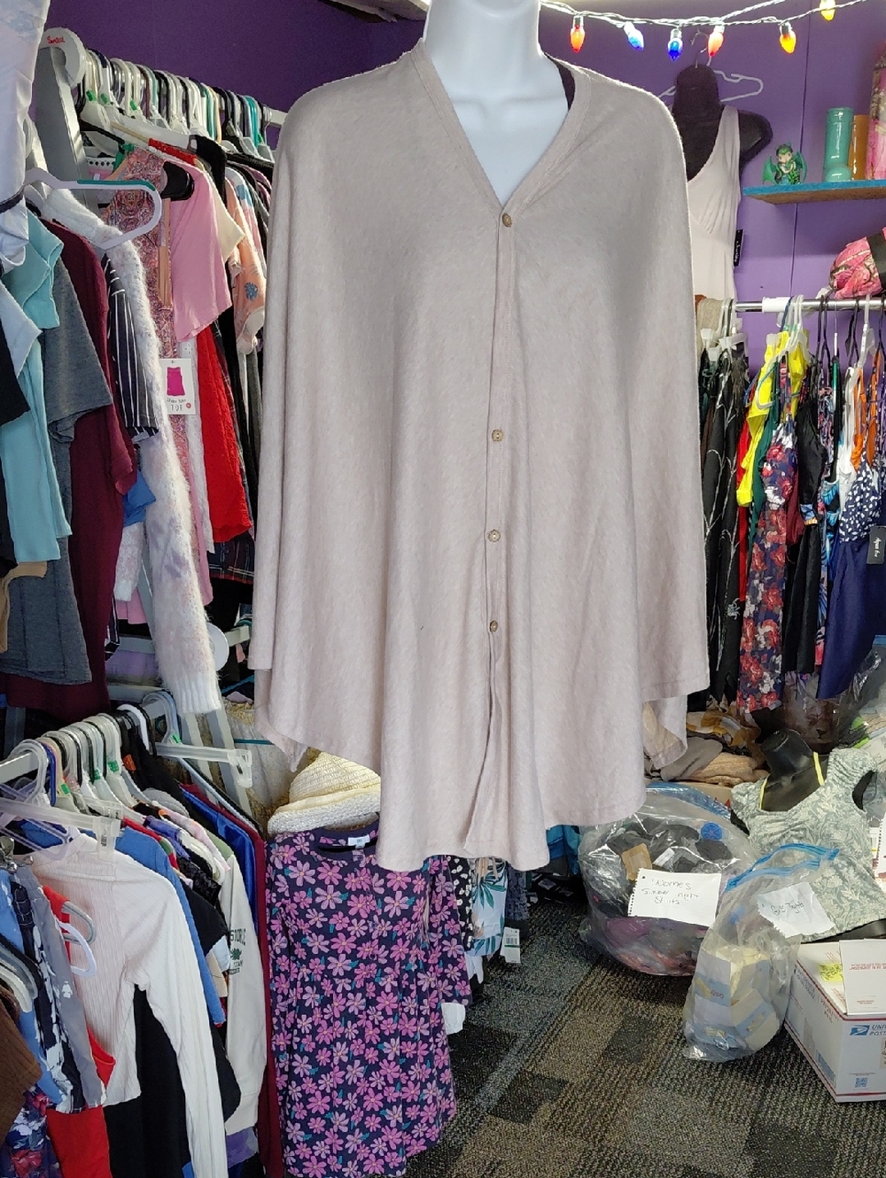 Light Tan Women's Button-Front Cape Sweater